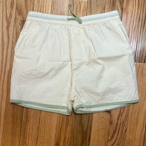 Kids Cream Shorts with Mint Trim